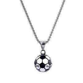 Niaspi Football Pendant Necklaces Stainless Steel Cute Soccer Charm Necklace Fashion Unique Black Enamel Sports Ball Statement Accessories for Fans BFF Friends Jewelry Gifts