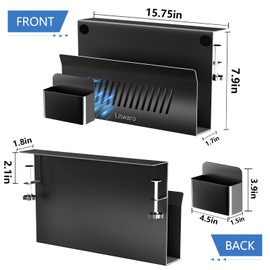 Litwaro Desk Side Storage Organizer, No Drill Laptop Holder Clamp on Desk Shelf with Magnetic Pen Holder, Hanging Organizer Fits Flat Edge Desks 0.4" to 2.1" (Black)