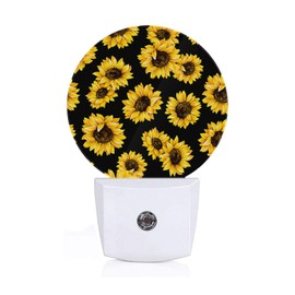 Axayaz Sunflower Plug in Night Light Yellow Flowers Seeds On Black Background Auto LED Lamp Energy Saving Round Lights for Boys Girls Men Women