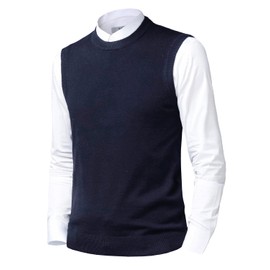 Btmpmcs Mens Knitted Vest Sleeveless Slipover Sweater Waistcoat Wool Blend Warm Gilets Classic Business Knitwear Jumpers Autumn Winter Gentleman Tank Tops Navy Blue