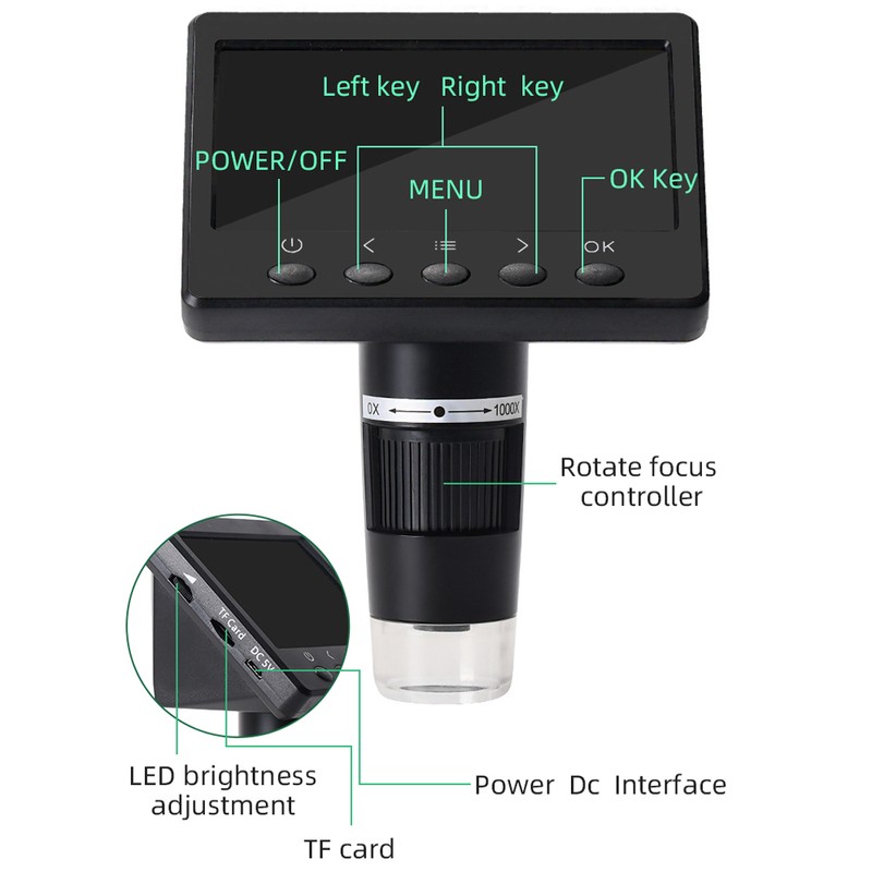 4.3 Inch Display 1000X Digital Microscope Photo Video Taking with
