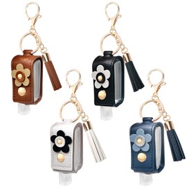 GTILE 4Pcs Hand Sanitizer Keychain, 30ml Refillable Portable Hand Sanitizer for Toiletry Lotion Liquid Soap Shampoo (Brown, Black, White, Navy Blue)