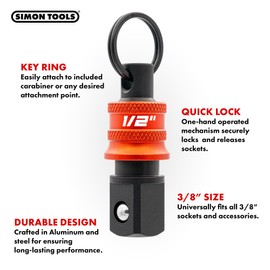 Simon tools Socket Holder Keychain 3pc - 1/2 Socket Organizer with Quick Release and Clip - Perfect Impact Wrench and Toolbox Accessories for Construction Workers, Linemen and Automotive Mechanics