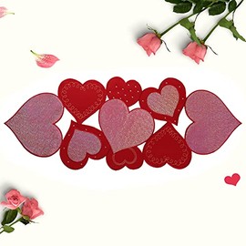 OWENIE Camino de mesa para el día de San Valentín, corazón rojo bordado con lentejuelas, centros de mesa de San Valentín de 36 pulgadas, caminos de mesa y decoración de mesa de boda, 13 x 36 pulgadas, rojo
