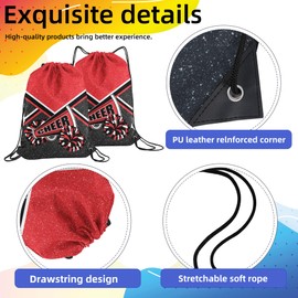 6 Pcs Cheer Drawstring Backpack Cheerleading Drawstring Bag Cheer Accessories Gifts for Cheerleaders (Red)