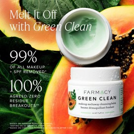 Farmacy Makeup Remover Cleansing Balm - Green Clean Waterproof Makeup Remover Balm + Oil Cleanser for Face - Gently Melts Make Up + SPF - Hydrates + Softens Skin with Super Greens + Papaya (50ml)
