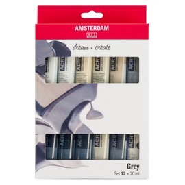 Royal Talens Amsterdam Standard Series Acrylic Color, 20ml Tubes, Set of 12 Grey (17820600)