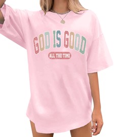 Lubpow Christian Shirts for Women Oversized God is Good Shirt Religious Jesus Faith Inspirational Tshirt Bible Verse Tee Top(Light Pink,2XL)