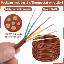 Buryeah Thermostat Wire Bell Wire Solid Copper Cable 18 Gauge ETL, Power Circuit Cable Moisture, Heat and UV Resistant for Low Voltage Applications Use(18/6,100 ft)