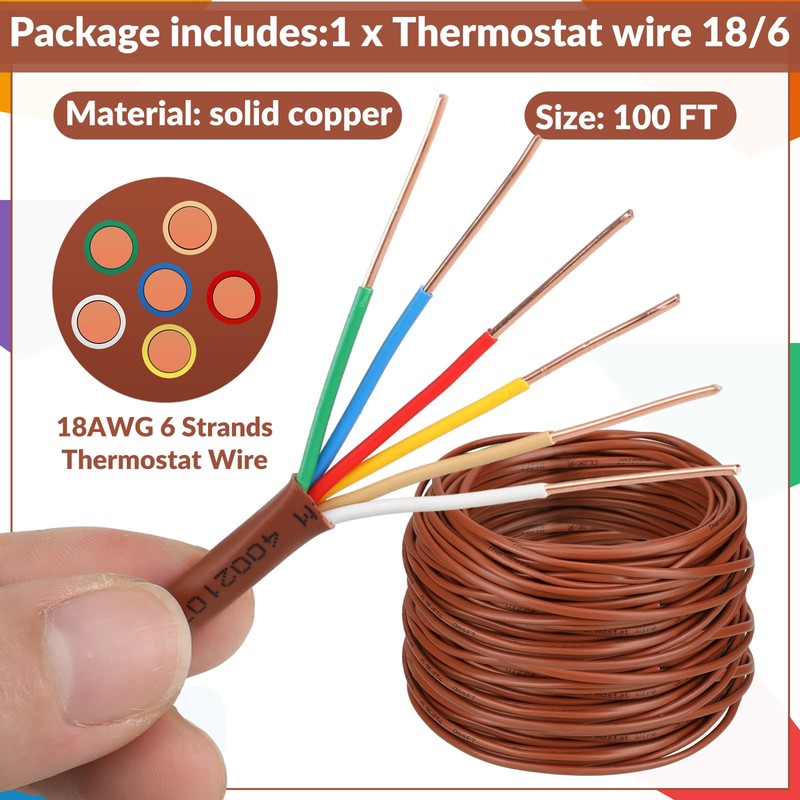 Buryeah Thermostat Wire Bell Wire Solid Copper Cable 18 Gauge