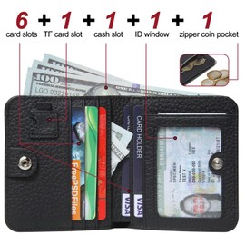 GADIEMKENSD Small Wallet Bifold Credit Card Holder Genuine Leather Coin Purse RFID Blocking Mini Compact Pocket Wallet with Zipper Ultra Slim Minimalist Black