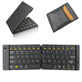 PopBloom Foldable Bluetooth Keyboard - Portable Keyboard with Storage Bag, Rechargeable Full Size Ultra Slim Compatible iOS Android Windows Smartphone Tablet and Laptop(Keyboard+Bag)