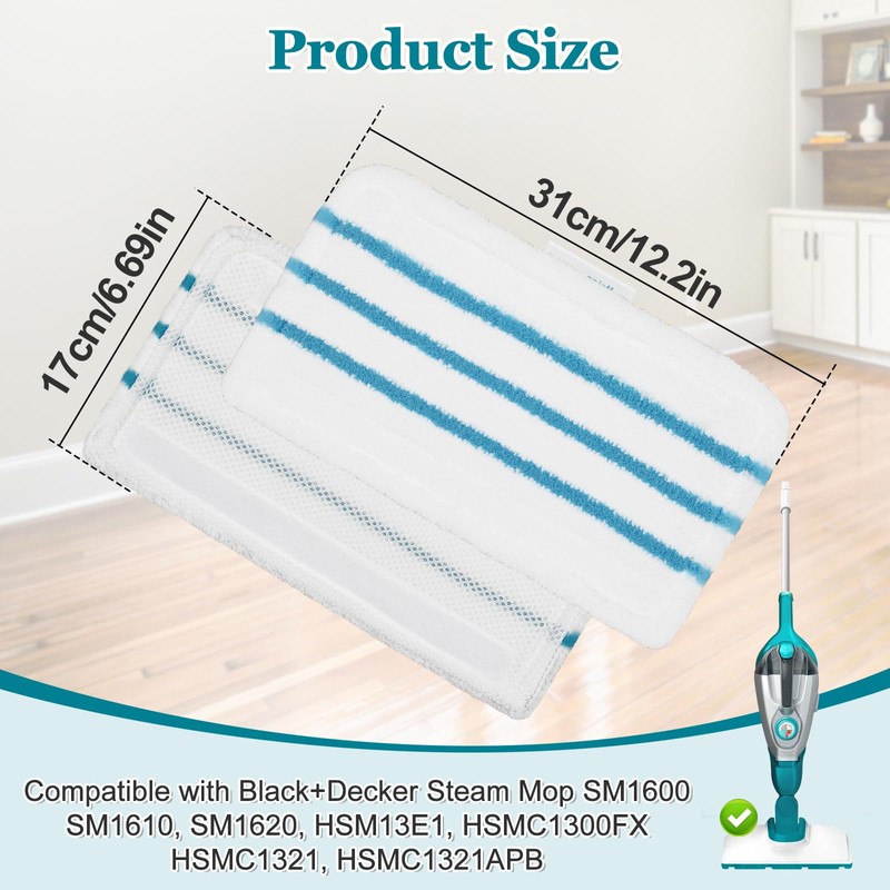 6Pack Steam Mop Pads Replacement for Black+Decker Steam Mop SM1600,
