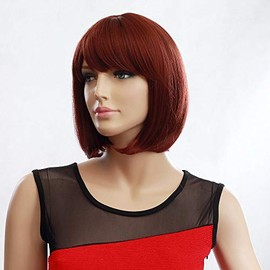Womens Short 30cm Straight Synthetic BOB Wigs w Side Bangs Cosplay Costume Party, Brown