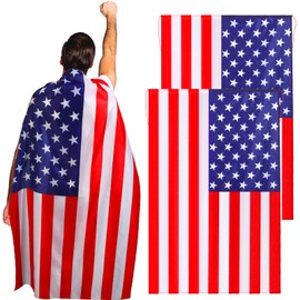 Geyoga 2 Pcs American Flag Cape Cloak Costume Retro 80's USA Patriotic Flag Cloak Set for Adult 4th of July Independence Day Celebration Accessories Parties, Games, Home Decor