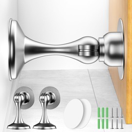 2 Pack Magnetic Door Stoppers, Stainless Steel Magnetic Door Stop, Wall & Floor Mounting No Drilling Door Stop with 3D Adhesive Tapes Keep Door Open, Silver