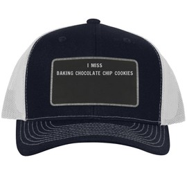 I Miss Baking Chocolate Chip Cookies - Leather Black Patch Engraved Trucker Hat, Navy-White, One Size
