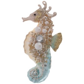 Rhinestone, Pearl & Glitter Blown Glass Nautical Christmas Tree Ornament Set Beach Theme Ornaments (Sea Horse)
