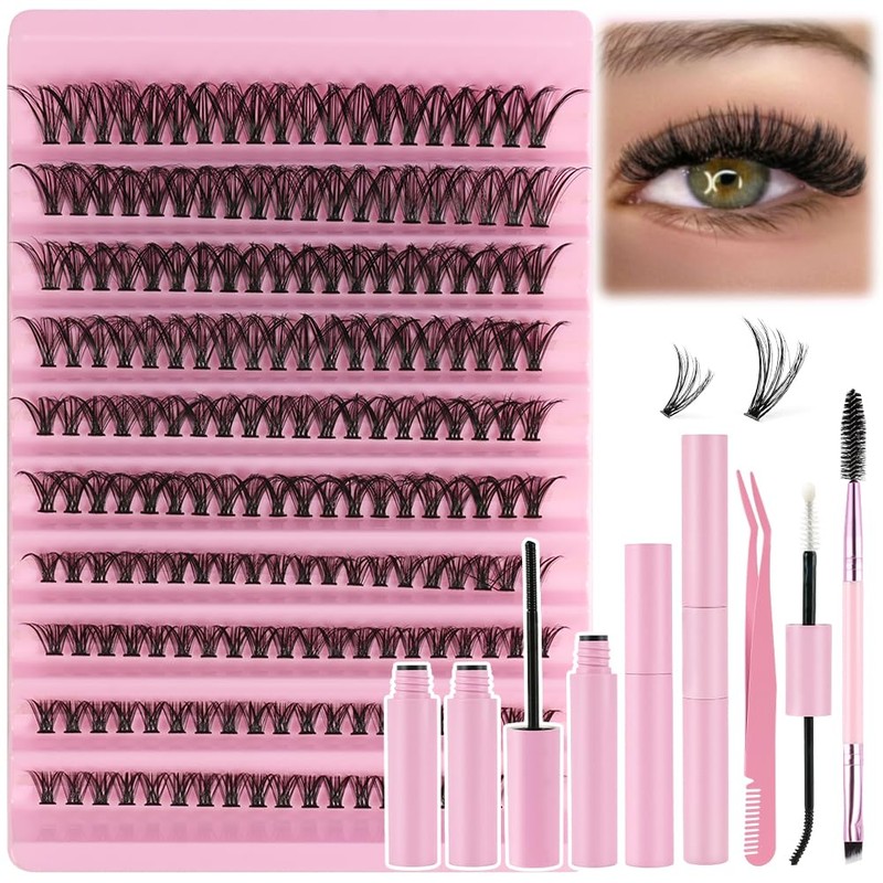 LOPHE Einzelne Wimpern, 200Pcs Cluster Wimpern D Curl 8-16mm, DIY