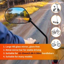 Homieway Bike Mirrors For Handlebar Mount, 2PCS Bike Rear View Mirror for E-bike, HD Glass Bicycle Mirrors for Handlebars 0.87-0.98 inch (22-25 mm)