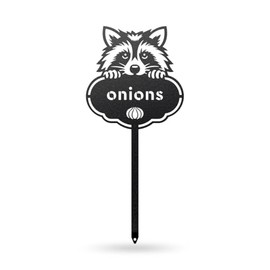 Rocky The Raccoon Seed & Plant Markers – Cute Metal Garden Labels for Herbs & Vegetables (ONIONS-B-6X13)