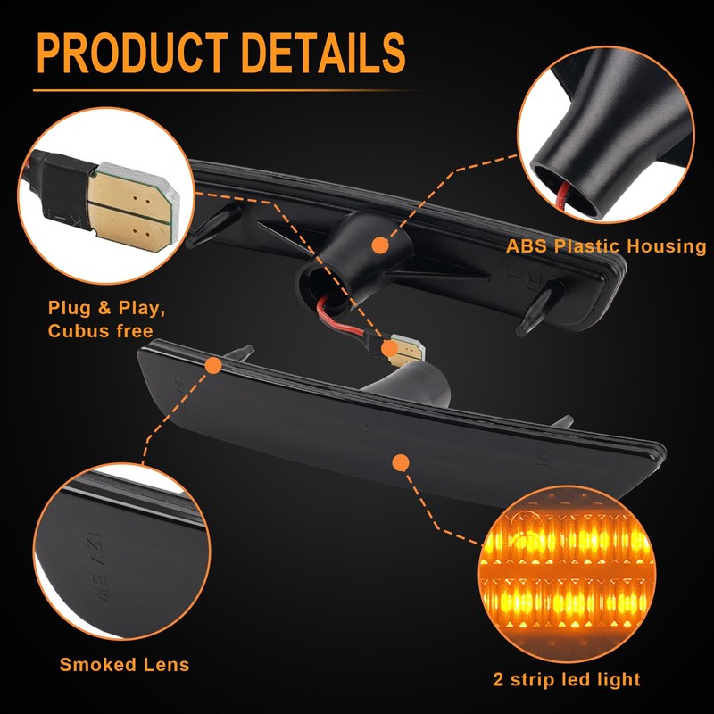 StylinPro Front Amber LED Side Marker Lights Compatible with Ford
