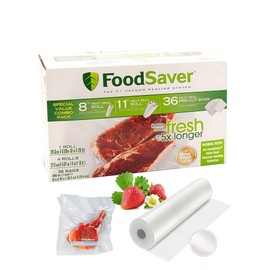 FoodSaver Special Value Vacuum Seal Combo Pack 1-8"Roll; 4-11"Rolls; 36 Pre-Cut Bags