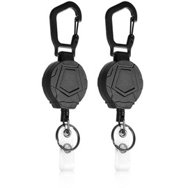 Retractable Key Ring, 2 Pieces Durable Carabiner ID Holder, Tactical ID Badge Reel with 60 cm Retractable Steel Cable (Black)
