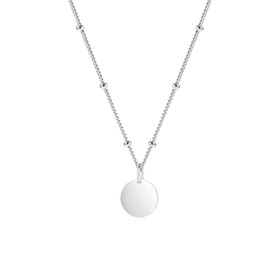 Women's Silver Necklace - 925 Sterling Silver Pendant Charm Small Chain Beaded Necklace Layered Stacking Curb Chain Necklace for Women Ladies Girls (Disc)