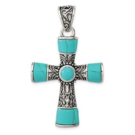 Jewels By Lux Sterling Silver Synthetic Turquoise Antiqued Cross Pendant
