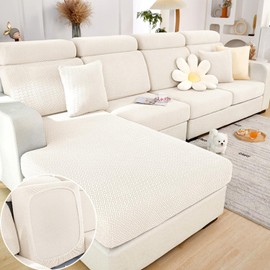 Disayu Magic Sofa Covers Couch Covers 2024 New Wear-Resistant Universal Sofa Cover Washable L Shape Stretch Cushion Slipcovers for Sectional Sofa (Texture - White,Large Triple Seat Cover)