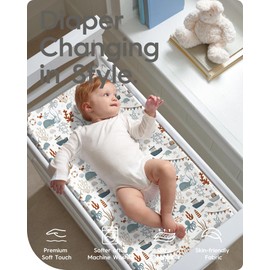 Extra Stretchy Changing Pad Cover, TotBasic Ultra Soft Premium Jersey Knit Changing Pad Sheets, Unisex for Boys Girls, Fits All Standard Changing Tables/Dresser Tops - 2 Pack (Dino + Whale)