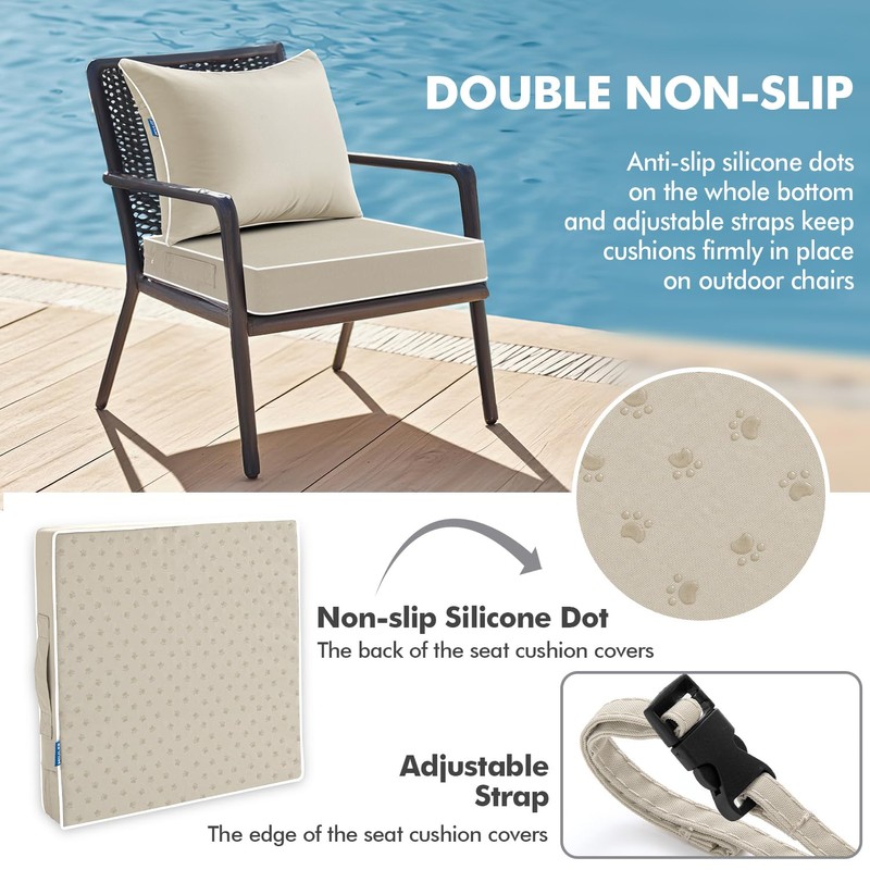 MIULEE Beige Outdoor Seat Cushion 24x24 Inch Waterproof Cushion