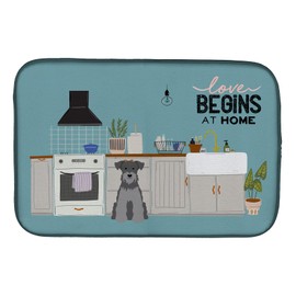 Caroline's Treasures CK7756DDM Black Silver Miniature Schnauzer Kitchen Scene Dish Drying Mat Absorbent Dish Drying Mat Pad for Kitchen Counter Dish Drainer Mat for Countertop, 14 x 21", Multicolor
