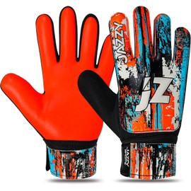 Jazzy Sports Soccer Goalie Gloves for Kids, Youth Goalkeeper Gloves Anti Slip 4mm Latex Palm with Strong Grip Double Wrist Protection (Orange, Size 3 Suitable for 5-6 Years)