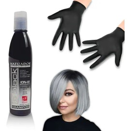 Shampoo Matizador Le Black Negro - Cabello Gris Plata  Par de Guantes                                                                                 