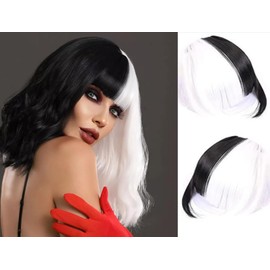 Spiferpo Clip-in Hair Bangs Extensions,with Invisible Clips Airy French and Air Bangs Thin Hair with Temple Coverage for Women Curved Bangs Easy to Style for Daily Wear (black and white, French bangs)