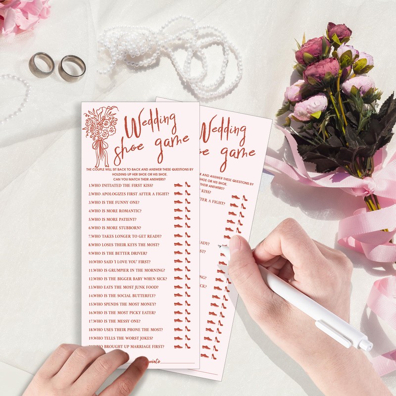 Wedding Shoe Game Cards for Bridal Shower, 25 Guests, Pink,