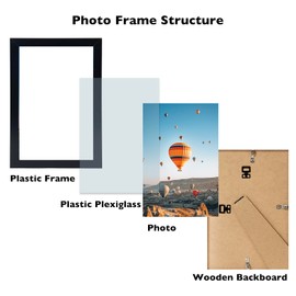 JCJMY 8x12 Picture Frame Black for Wall Hanging or Tabletop, Wall Mounting Horizontally or Vertically, 8 x 12 Wall Gallery Poster Photo Frame with Shatter Resistant Plexiglass, Black