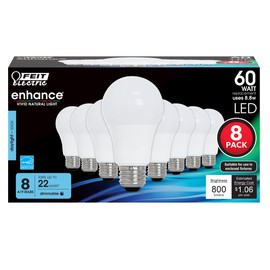 Feit Electric A19 LED Light Bulbs, 60W Equivalent, Dimmable, E26 Standard Base, 90 CRI, 800 Lumens, 5000K Daylight, 120V, 22 Years Lifetime, Damp Rated, 8 Pack, OM60DM/950CA/8