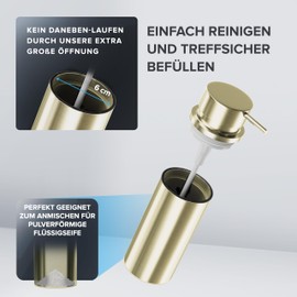 ovimar Soap Dispenser Sola Strands | Gold | Stainless Steel | Free Standing No Drilling | with Extra Large Opening Easy to Refill | for the Bathroom or Kitchen