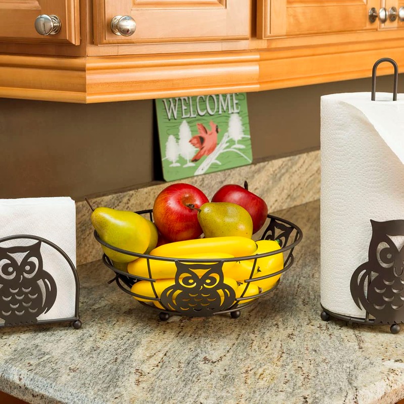 Home Basics Owl Fruit Bowl, Metal