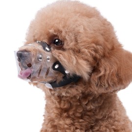 Mayerzon Dog Muzzle, Basket Muzzle for Small Medium Dogs Poodle Dachshund Corgi, Clear Puppy Mouth Cover for Grooming Vet Visits to Prevent Biting Chewing Scavenging, Allow Panting Drinking