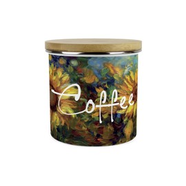 Purely Home Painted Sunflowers Coffee Storage Canister - Van Gogh Inspired Oil Paint Floral Artwork - Tea/Coffee/Sugar Enamel Hot Drinks Kitchen Storage Container