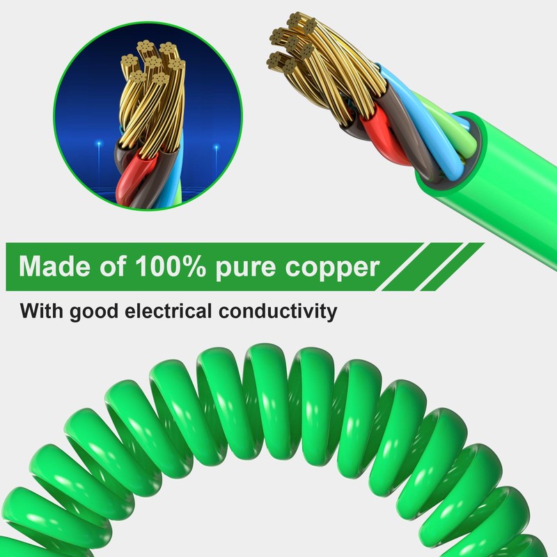 AJulyBee 7 Way Trailer Wire 15FT Electrical Power Coiled Cord-