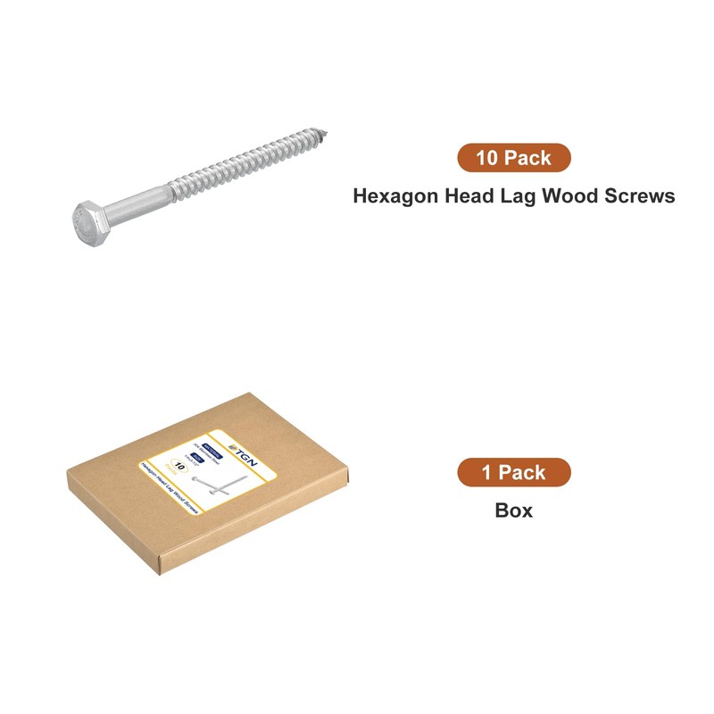 DTGN 1/4" x 3-1/2" Hex Lag Bolts - 10 Pack