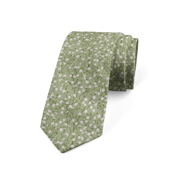 Ambesonne Nature Necktie, Botanical Illustration Soft Pink Spring Blossoms on