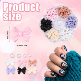 Pearl & Bow Nail Charms, 3D Colorful Bows for Acrylic Nails, Resin Bowknot DIY Accessories for Jewelry, Women Girls Crafts Art Decorations