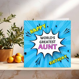 Aunt Birthday Card - World's Greatest - Comic Book Pop Art Style Birthday Card for Auntie Aunty