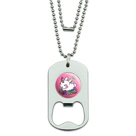 GRAPHICS & MORE Cute Unicorn Bunny Rabbit with Rainbow Flowers Military Dog Tag Bottle Opener Pendant